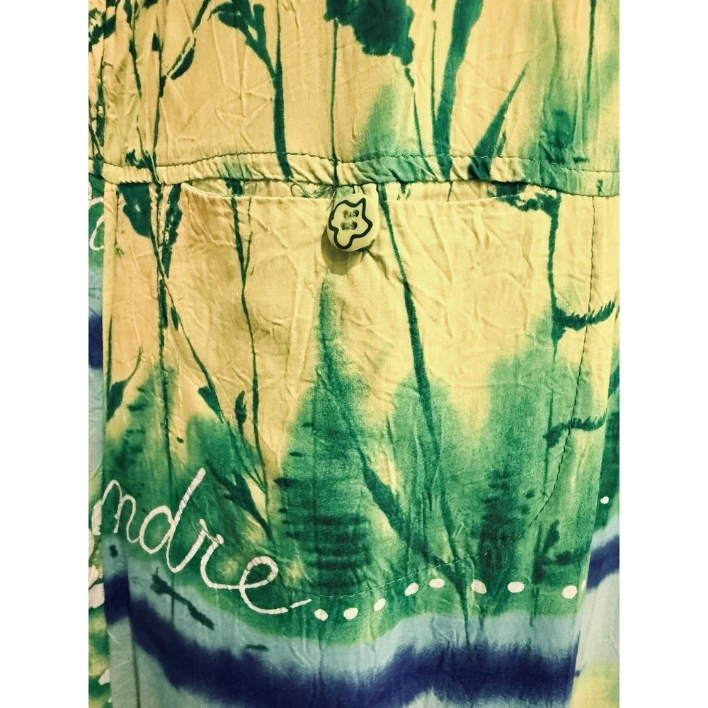 VTG‎ Jams World Maxi Dress L Herb Daisies Art Print 90s Whimsigoth Resort